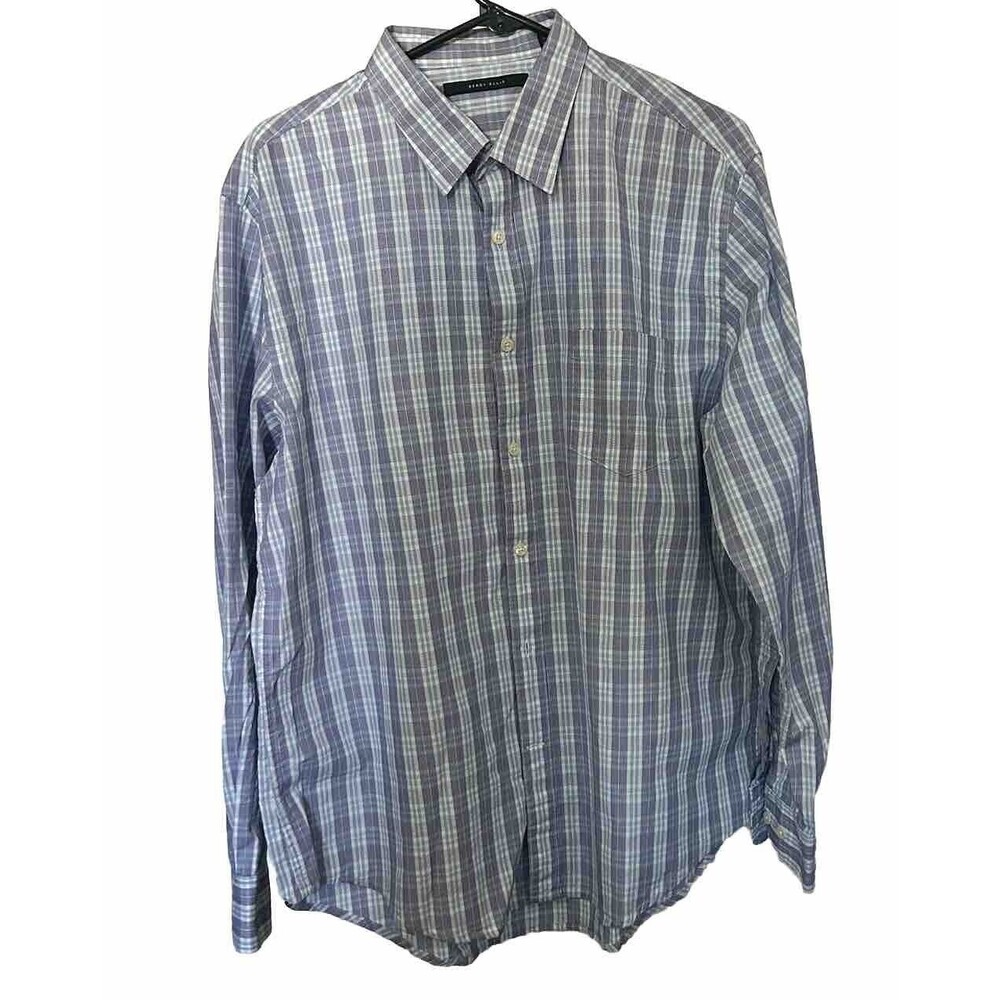 Perry Ellis Men's XL Blue Purple Button Down Long Sleeve Shirt 100% Cotton